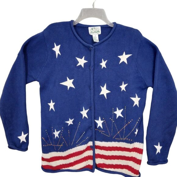 Quacker Factory | Patriotic Stars & Stripes Knit Cardigan Americana | Size M - Picture 1 of 7